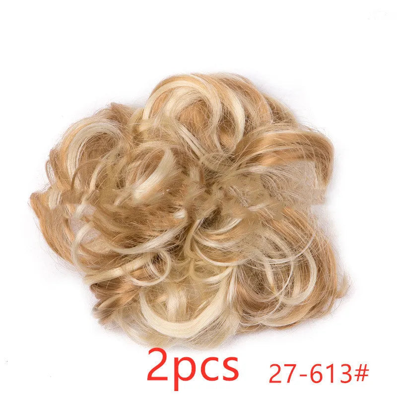 Fluffy drawstring curly hair bun ring set in 1B style with chemical fibre construction, popular in Europe Japan South Korea for women