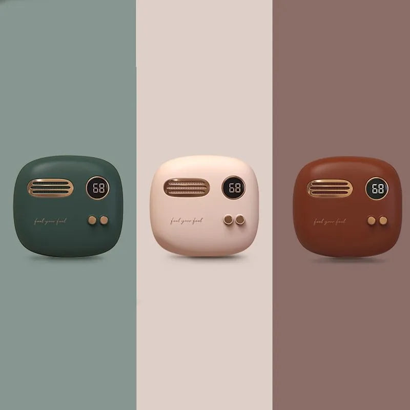 Retro design 2-in-1 hand warmer and 5000mAh power bank with digital temperature display in flannel bag