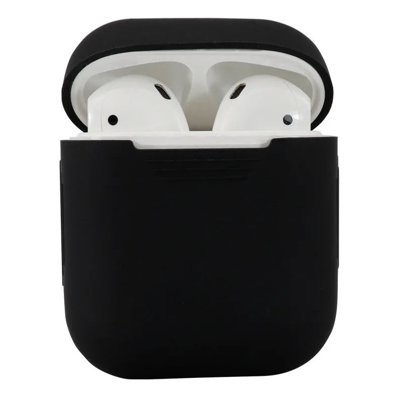 Silicone protective case for Apple AirPods shown in multiple colours, with dimensions 56mm by 47mm.
