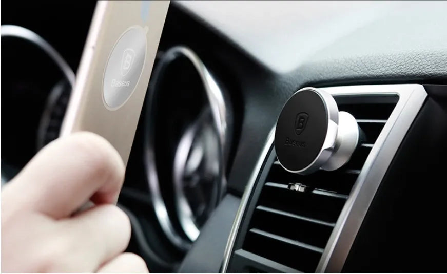 Magnetic car phone holder with 360 degree rotation for small air vents, black finish