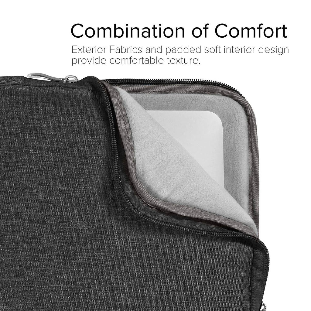 Grey canvas laptop sleeve case for a 12.9-inch iPad Pro, showing the YKK zipper and minimalist notebook design.