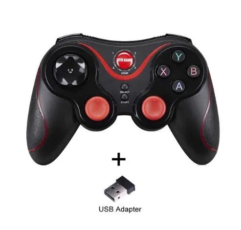 Black and white X3 version wireless Bluetooth game controller for Android phones with mobile phone clip.