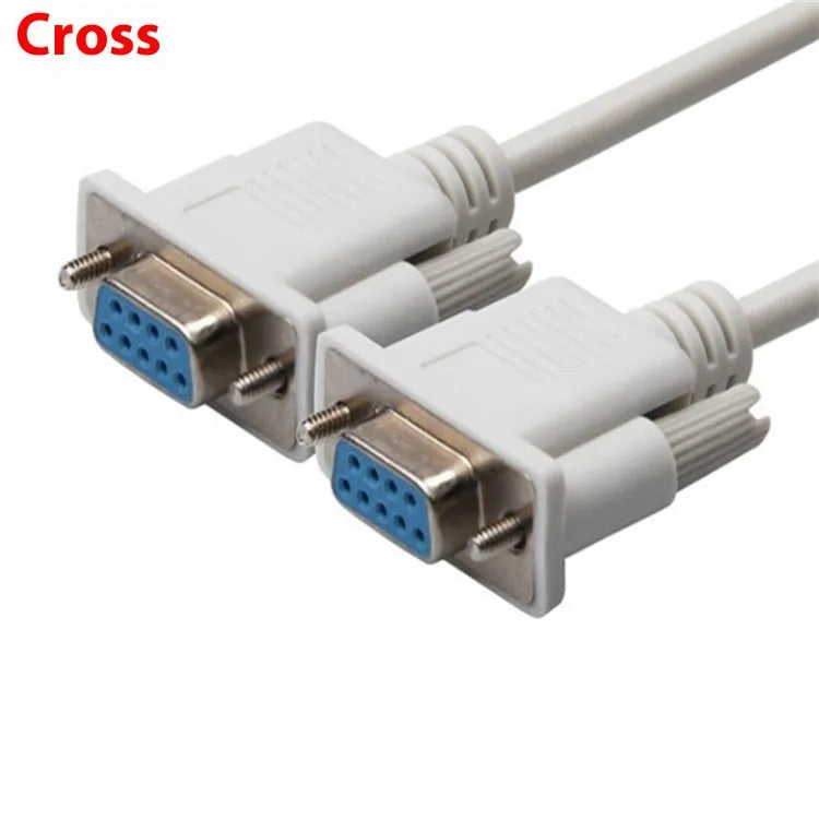 DB9 female to female RS232 serial port cable, 1.5 metres long, milky white colour.