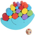 Wooden moon balance game with yellow and blue pieces for children 2-4 years old