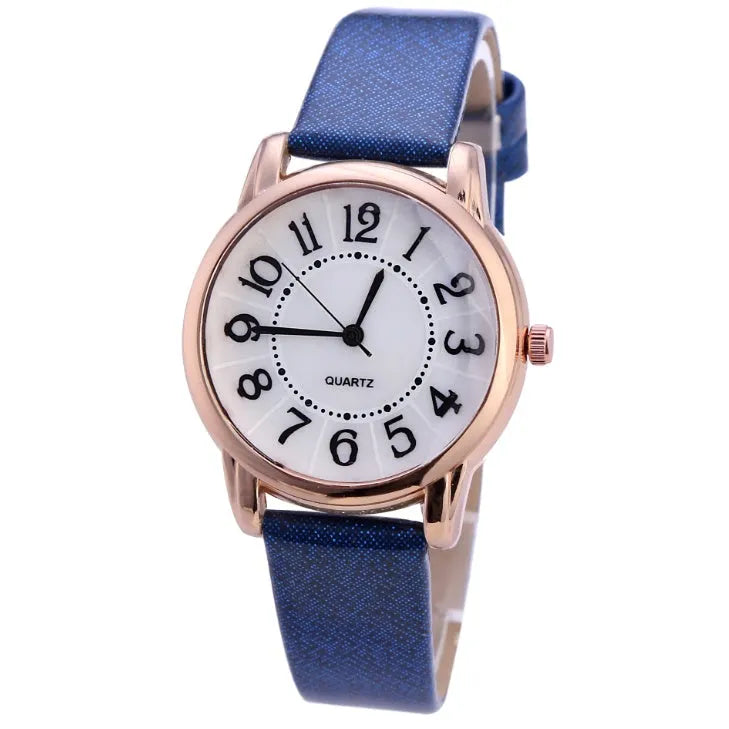 Women's simple dial quartz watch with leather strap in 28mm case, available in multiple colours