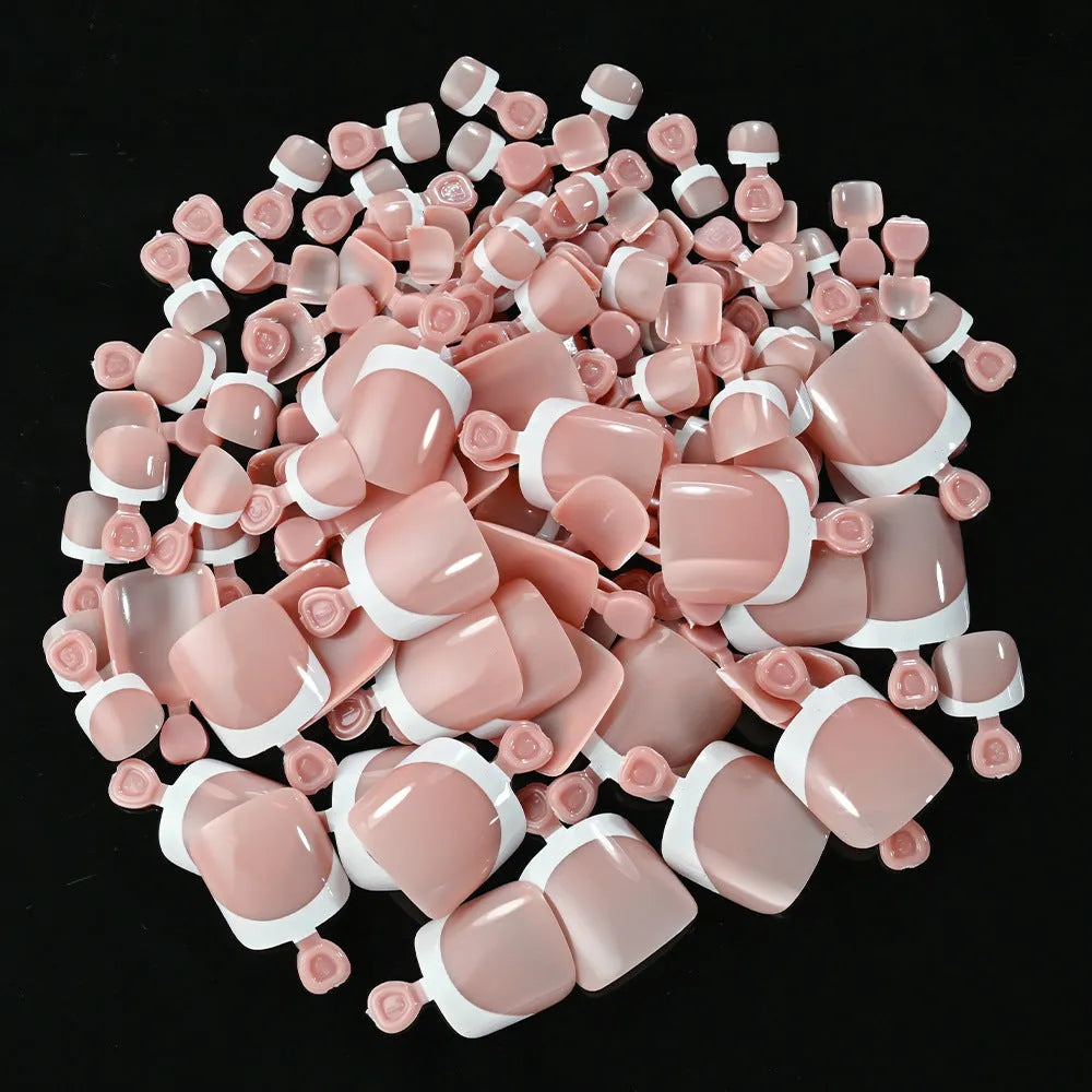 120 French white edge square toe artificial nails in nine nude shades in a box