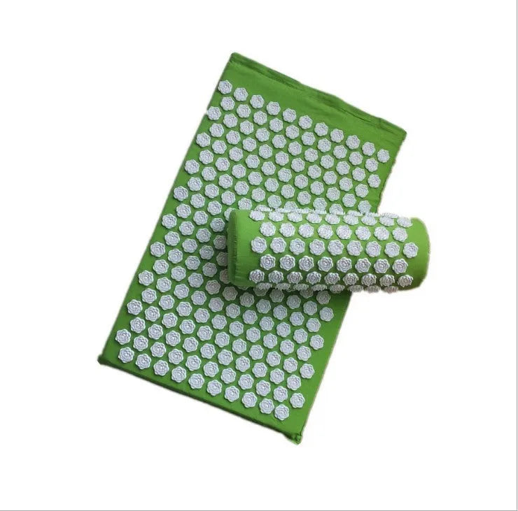 Lotus acupuncture mat and pillow set with 190+69 white plastic pressure points, 100% cotton cover, 68x42x2cm mat, 36x14x9cm pillow, multiple colours