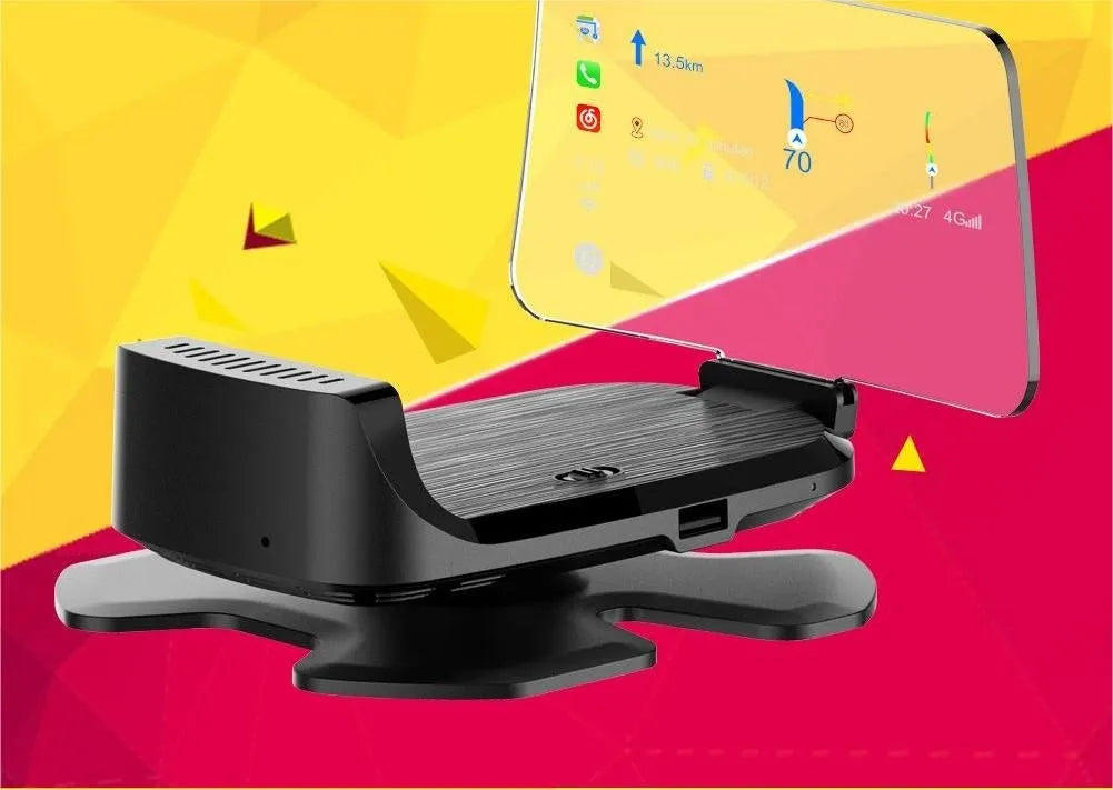 Black car HUD head-up display projector with OBD connector and CarplayY connectivity
