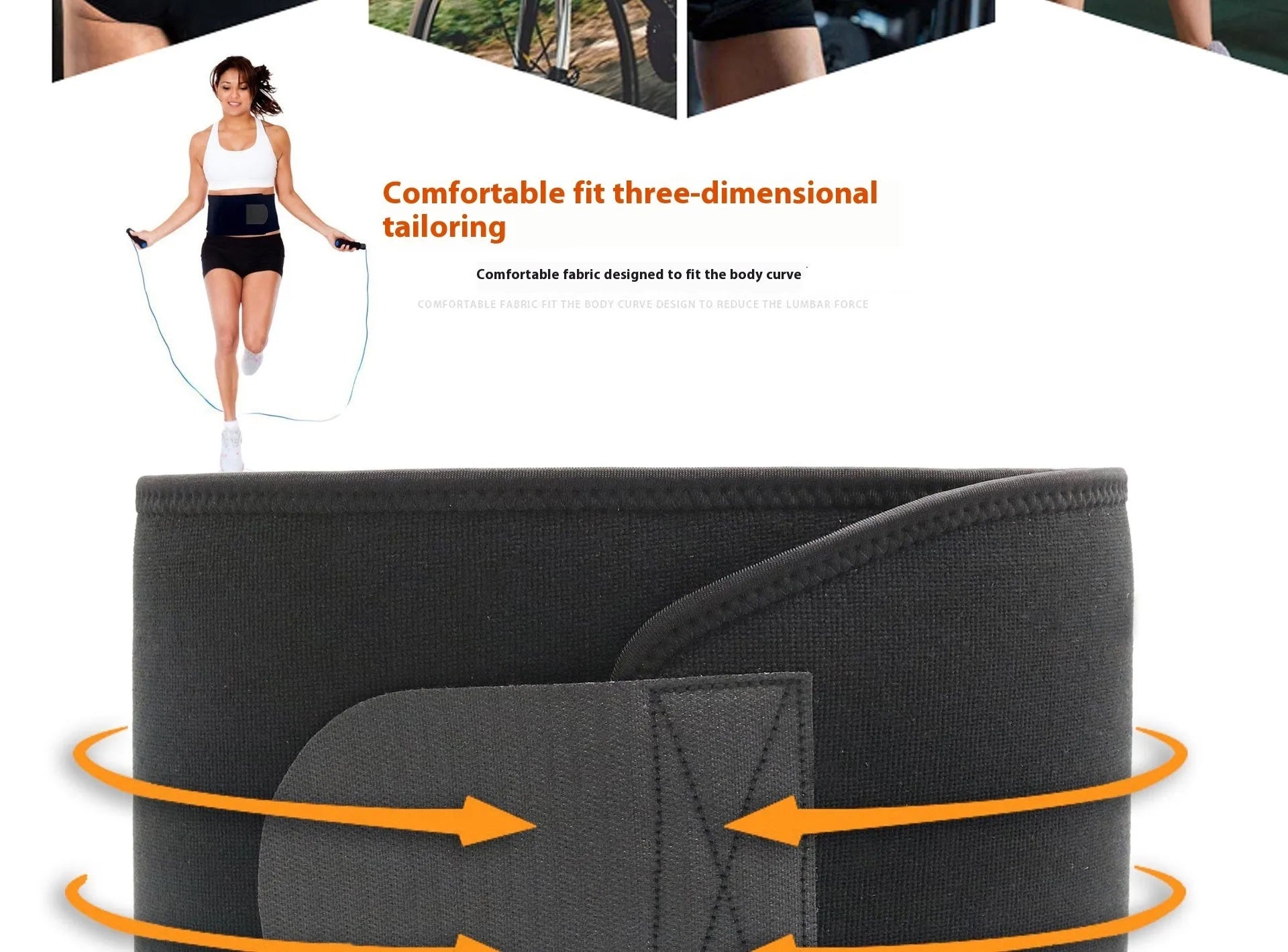 Neoprene lumbar support fitness belt in black, blue, or pink colours for waist protection.