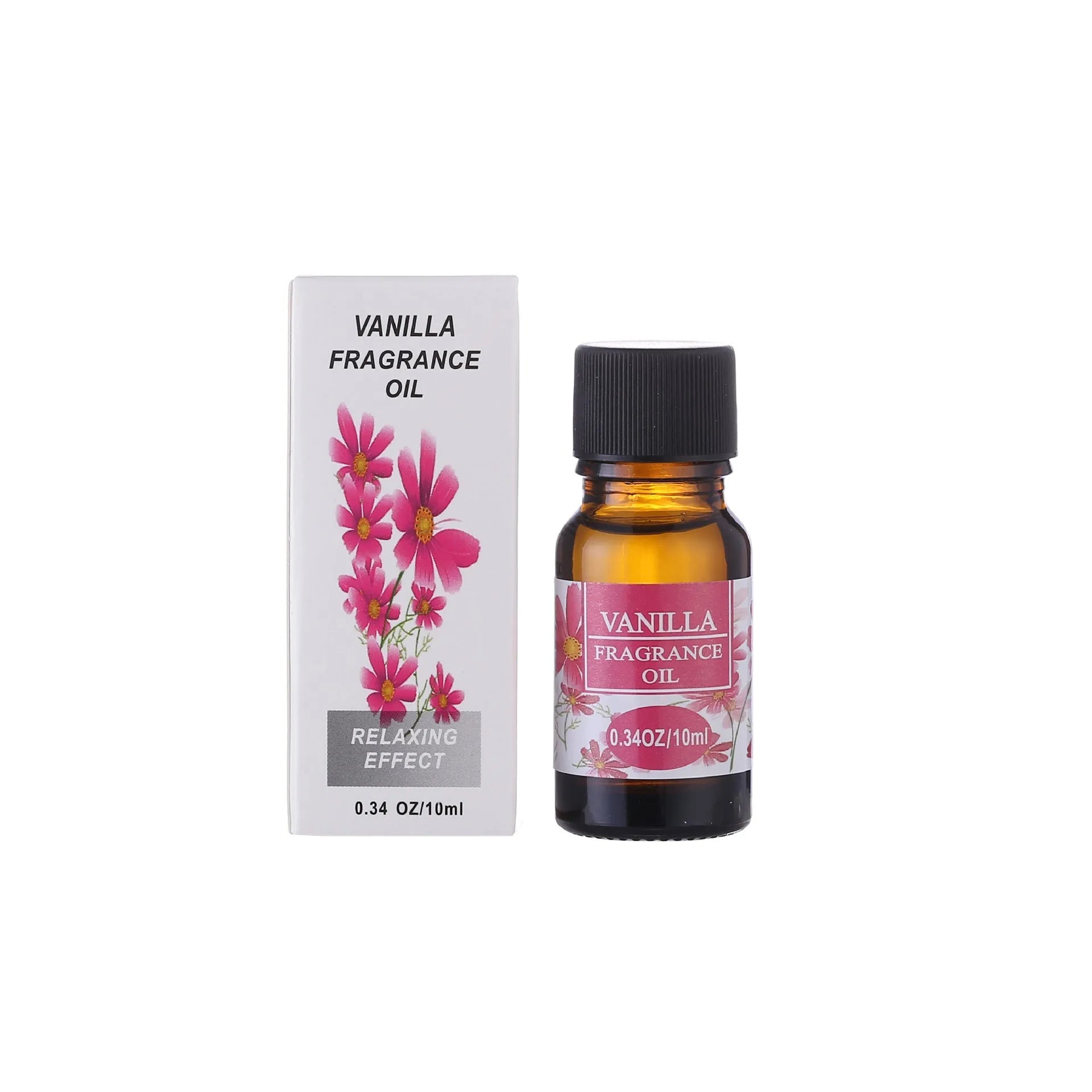 Set of 12 small glass bottles of aromatherapy essential oil, 10ml each, with labels showing Lavender, Rose, Lemon, and other fragrances.