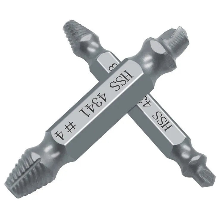 Six-piece screw remover extractor set with slip-tooth heads on a white background.