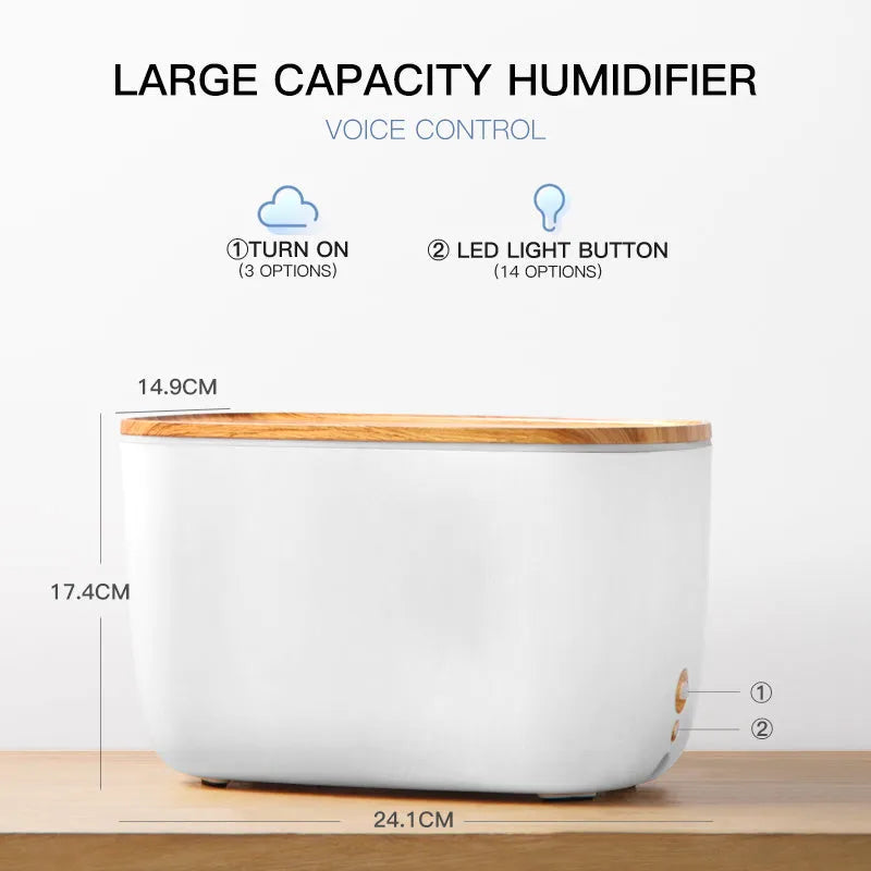 GX-22K compact white household humidifier and aromatherapy diffuser with night light on a wooden surface