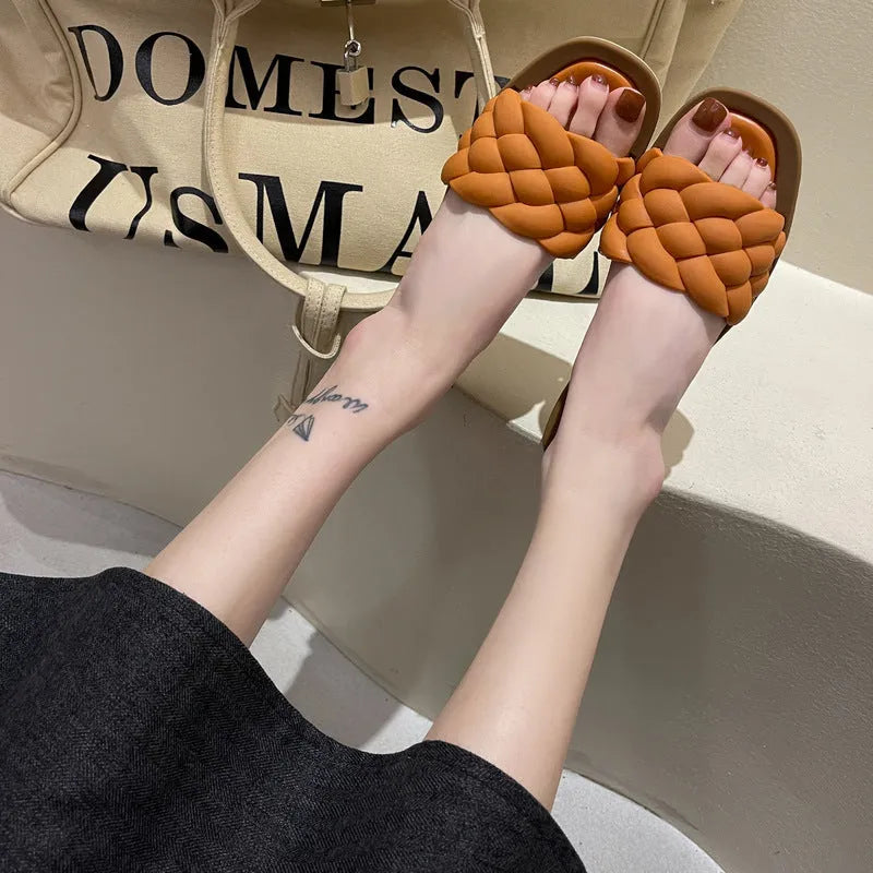 Women's plaid pattern beach sandals with thick anti-skid PVC soles in multiple colour options