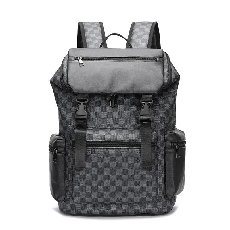 Korean checkered print large capacity backpack with curved shoulder straps in multiple colour options