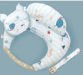 Multifunction nursing pillow with adjustable strap and white cotton cover for breastfeeding and baby support.