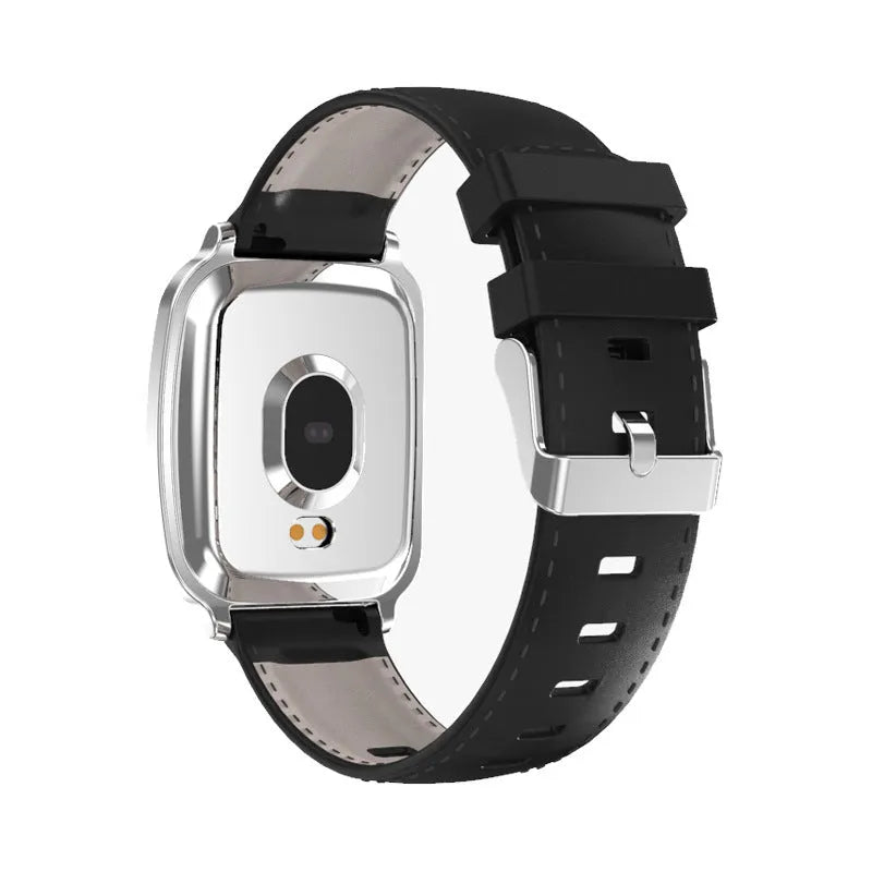 M8 smart fitness bracelet with zinc alloy body and TPU strap on a wrist, showing heart rate data on its screen.