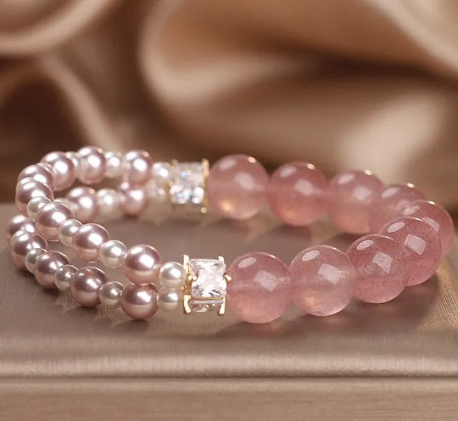 Natural strawberry quartz bracelet pink crystal original design women's jewellery