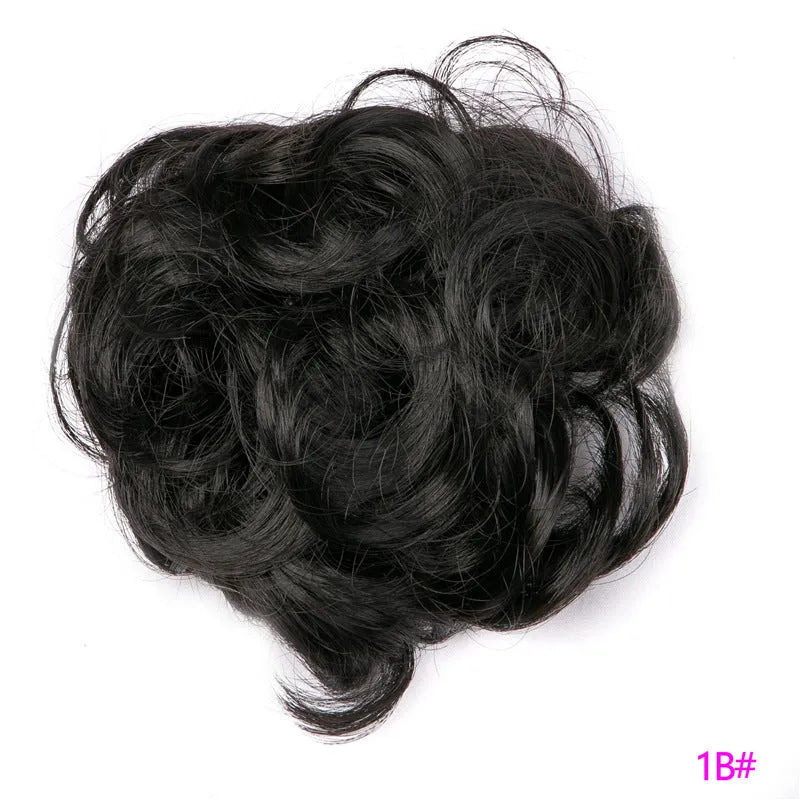 Fluffy drawstring curly hair bun ring set in 1B style with chemical fibre construction, popular in Europe Japan South Korea for women