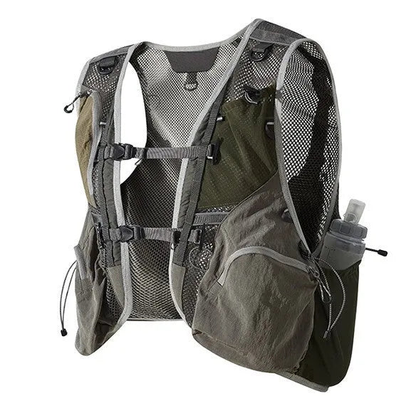 Men's grey green cotton vest with functional pockets in loose street fashion style