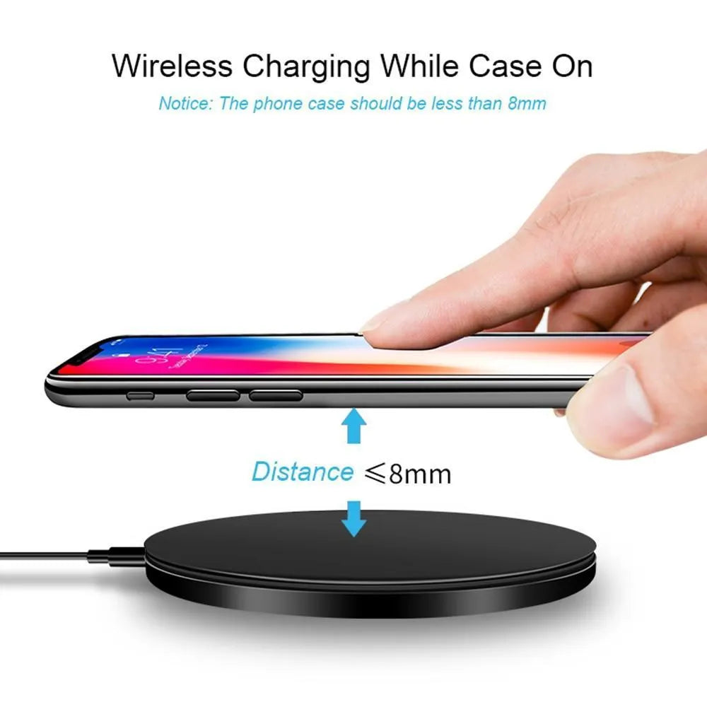 Black ultra-thin wireless charging pad with USB cable for 9V fast charging