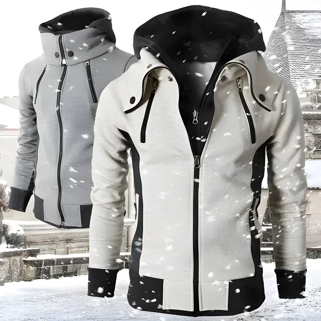 Men's high-necked hooded jacket in darkgrey front view
