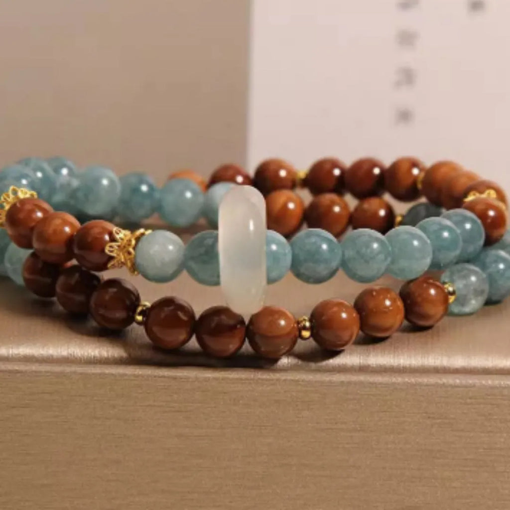 Women's double ring bracelet in cook blue water jade natural crystal electroplated finish
