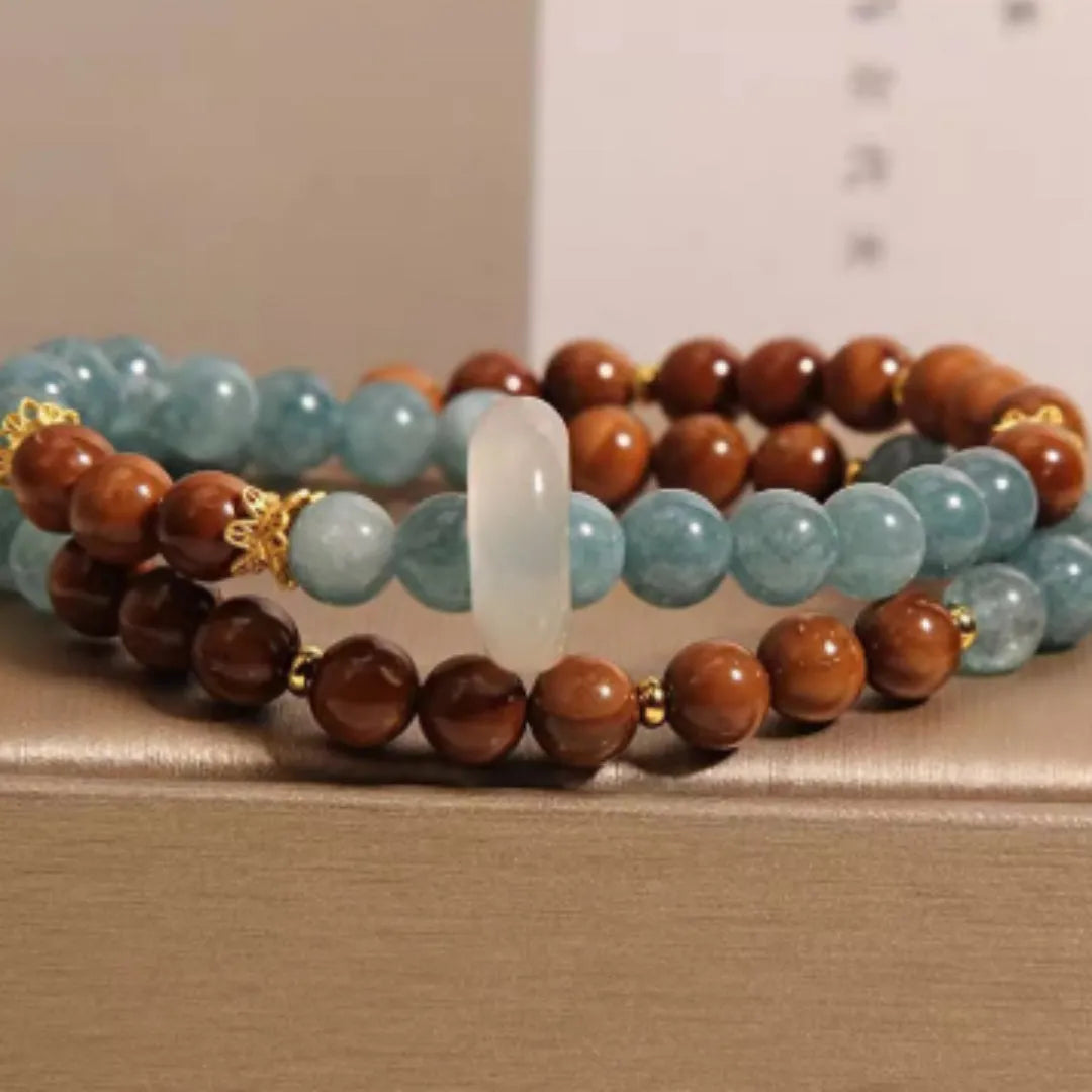 Women's double ring bracelet in cook blue water jade natural crystal electroplated finish