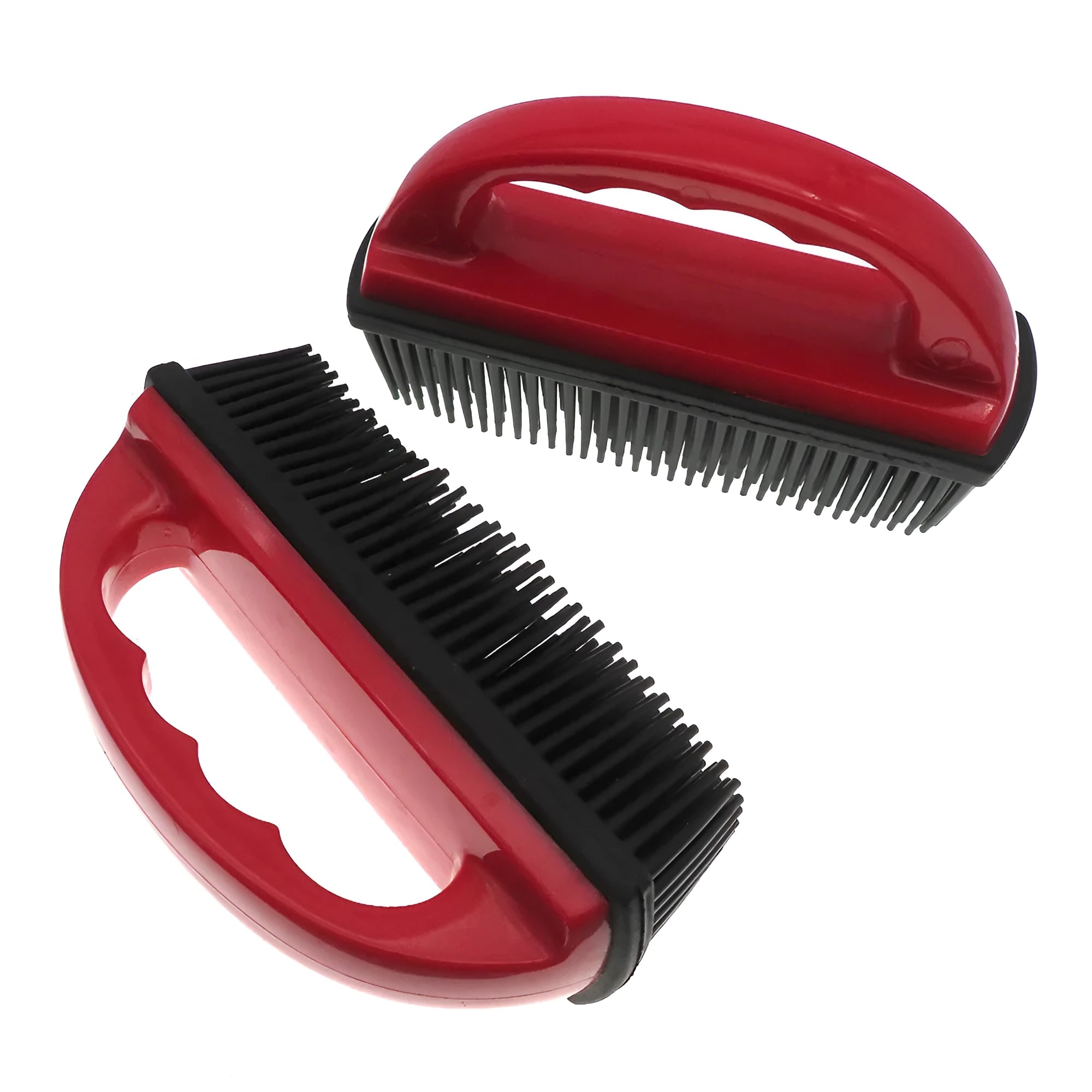 Red pet hair removal brush for bath massage and carpet cleaning, dimensions 160mm by 85mm