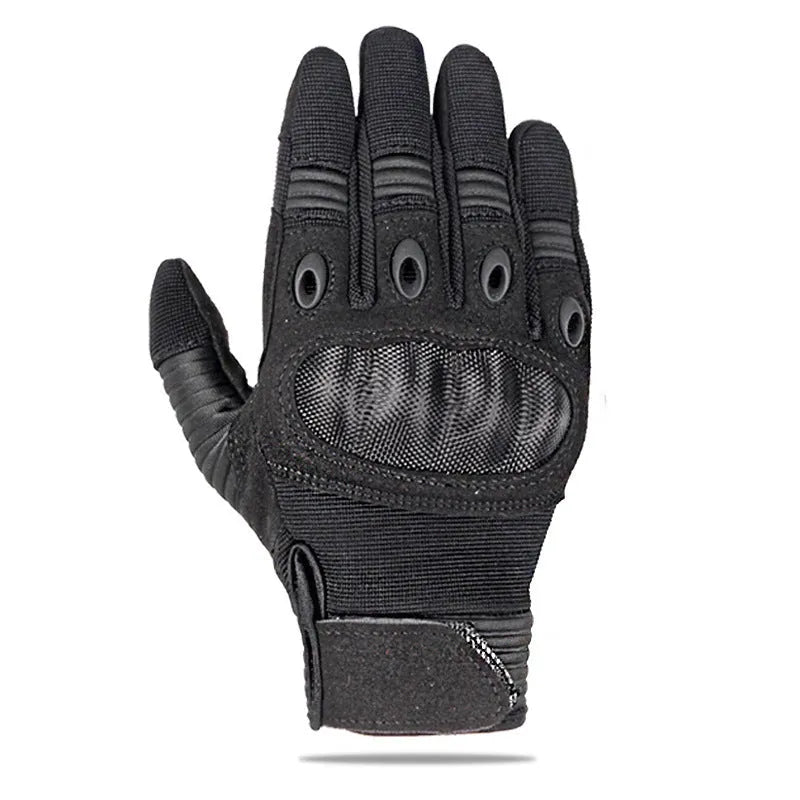 Tactical full finger motorbike gloves with touch screen, knitted fabric, autumn riding, black.