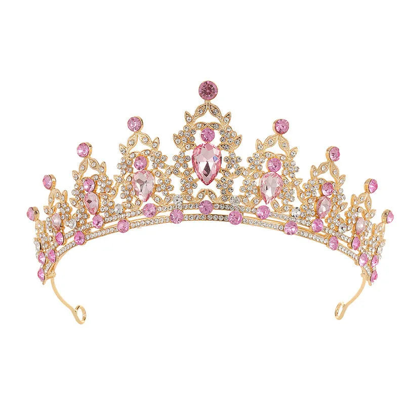 Baroque bridal crown headdress with rhinestones on an alloy frame in silver and gold colour options.