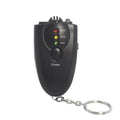 Black portable wine tester with LED display and keychain against a white background