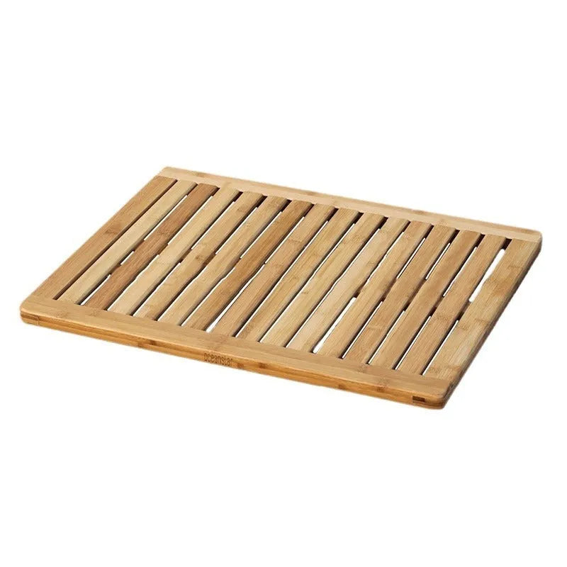 Bamboo bathroom height increasing non-slip foot pad in solid colour, 54x36x4cm rectangular shape.
