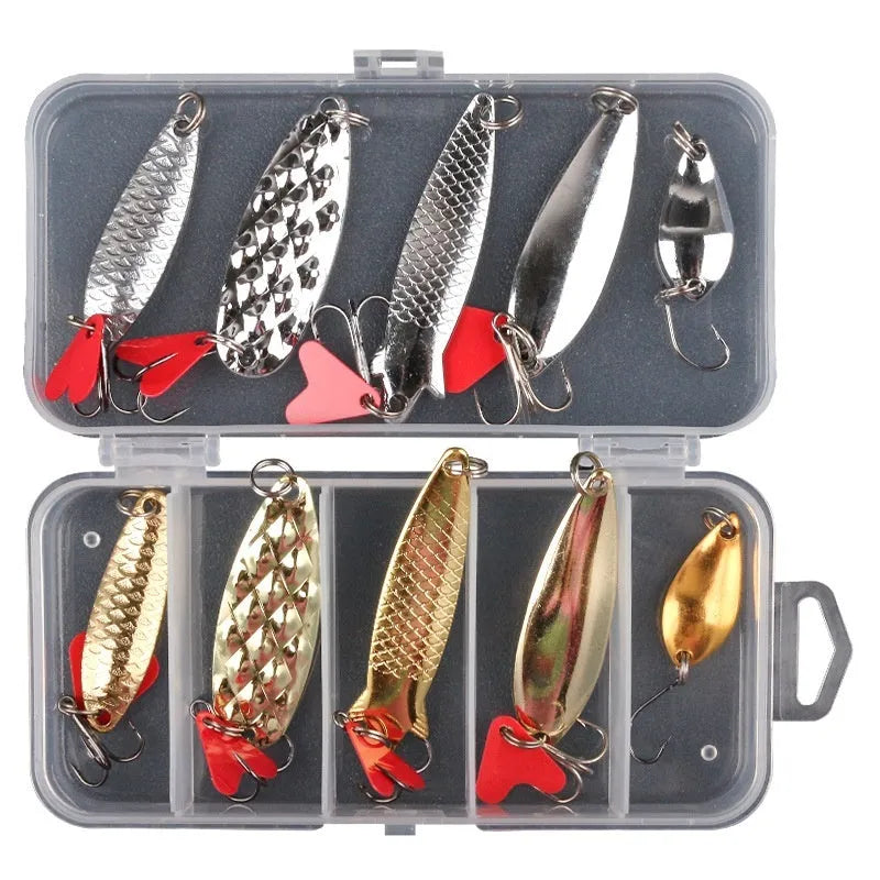Pineapple and box shaped fishing lures with metal sequins for light reflection
