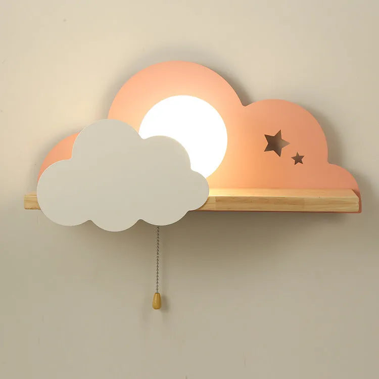 Cloud-shaped decorative wall lamp with glass lampshade in white, grey, or pink finish