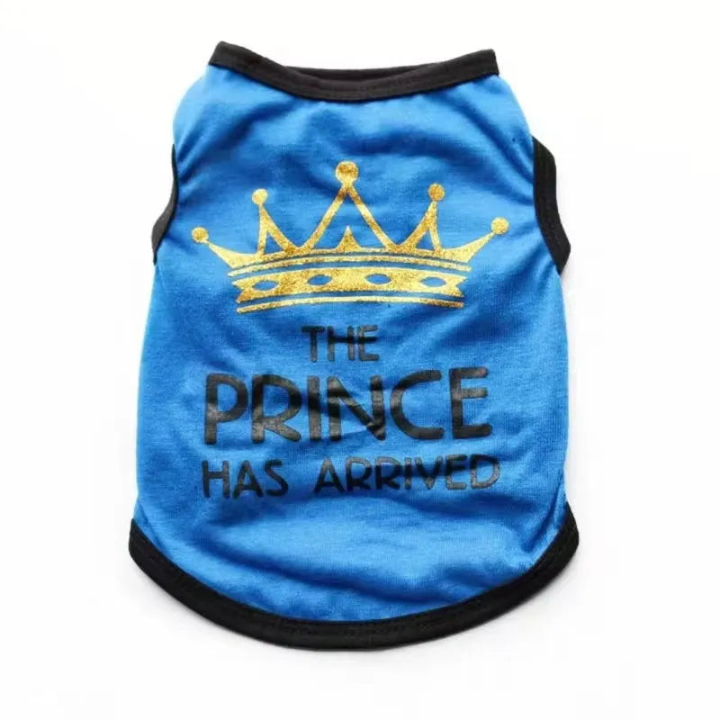 Lightweight cotton dog vest for puppies in a choice of six colours including blue and pink, shown on a small dog.