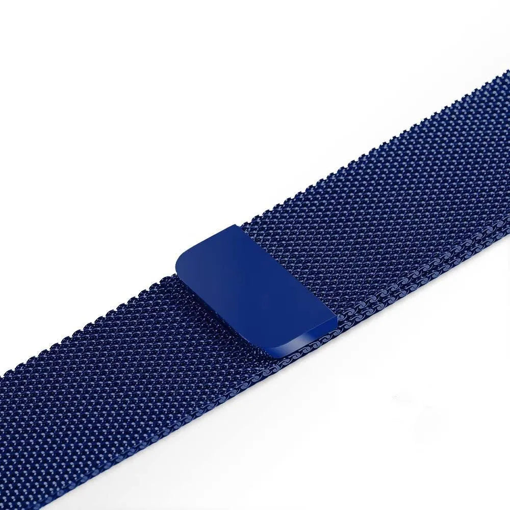 Stainless steel watch strap in silver, shown next to black, gold, and rose gold colour options.