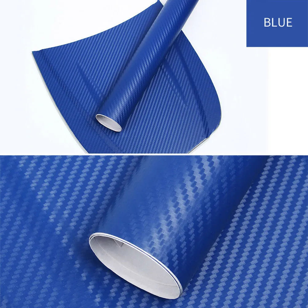 Roll of carbon fibre sticker for car decoration in various colours showing 3D texture