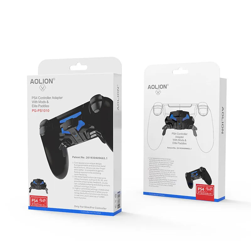 Black PS4 back button attachment with two rear paddles and a long 3m cable connected to a PS4 controller.