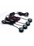 Car LED foot sole atmosphere light in colourful loop mode showing red, green, blue, purple, white, ice blue, and yellow