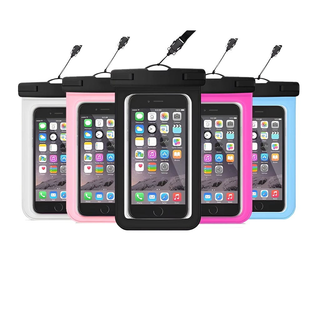 Waterproof mobile phone bag for diving and outdoor use, 21x10.7cm, fits 7-inch devices.