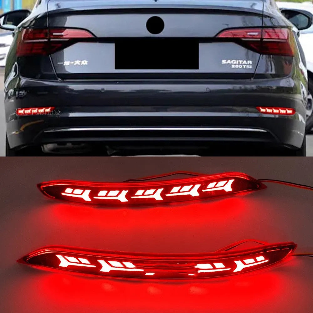 Volkswagen Sagitar rear bumper LED light with water flow pattern for brake and turn signals.