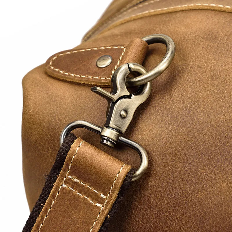 Crazy horse leather large capacity luggage bag in dark brown, 45cm length, with first layer cowhide construction