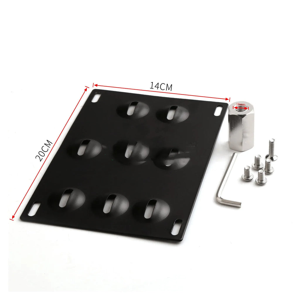 American license plate frame with integrated trailer hook for car modification, 21x10 cm metal construction