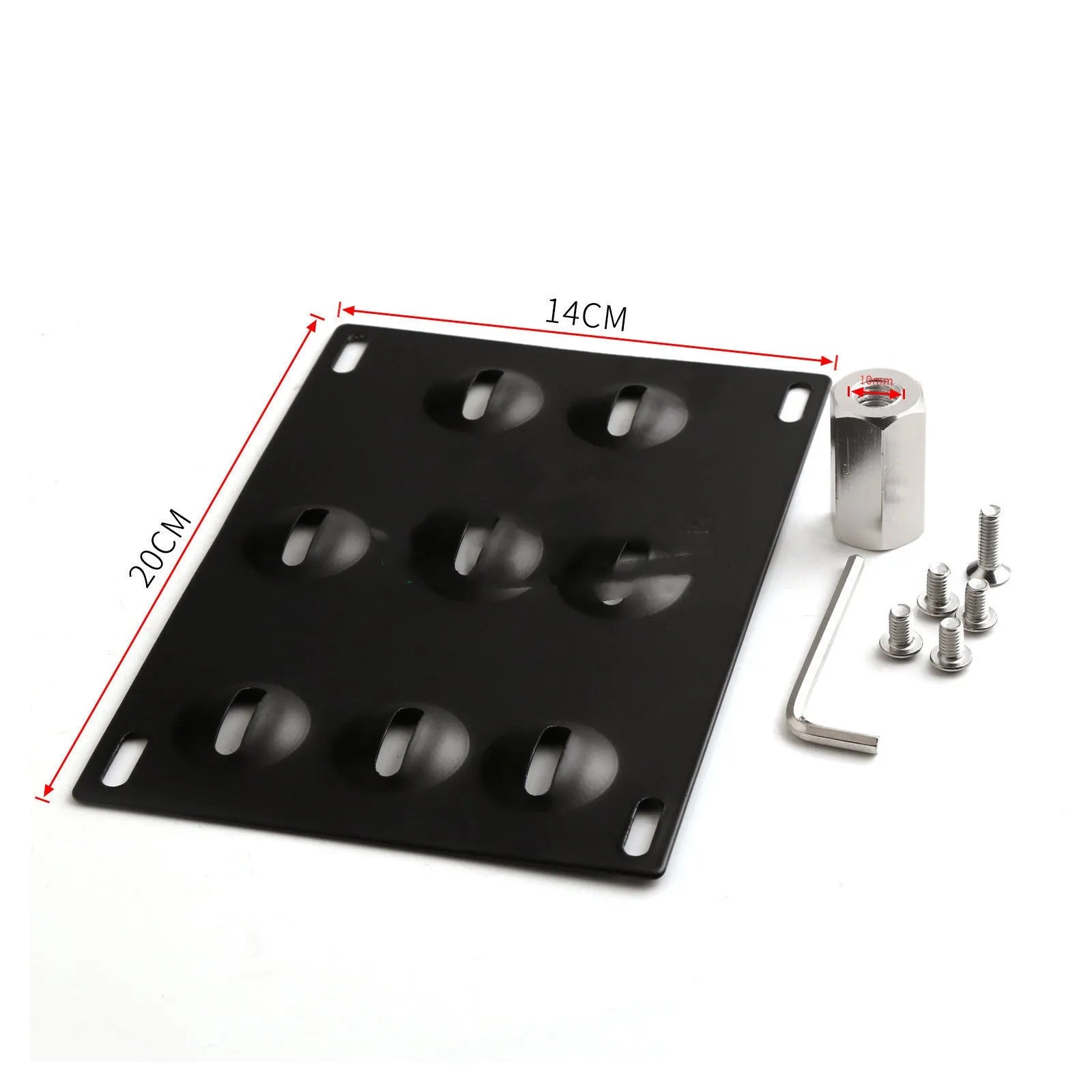 American license plate frame with integrated trailer hook for car modification, 21x10 cm metal construction