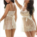 White women's lingerie set made of spandex fabric on a mannequin, showing adjustable straps.