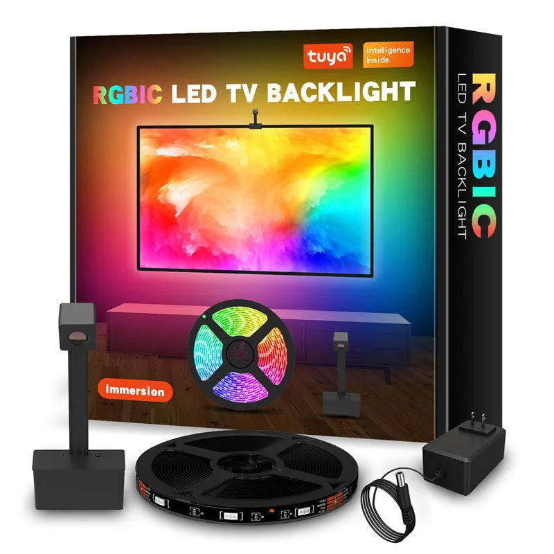 Black smart TV LED backlight strip with camera controller for screen sync and remote control
