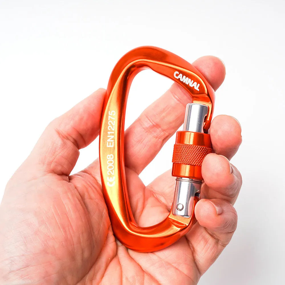 Lock climbing safety buckle D-shape screwgate carabiner 7075 aviation aluminium 25kN black red