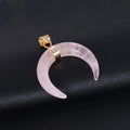 Natural stone moon pendant necklace with copper fittings and electroplated finish on adjustable 45cm chain