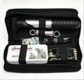 SNJUE black bicycle repair tool kit with chrome-plated socket wrenches, Allen keys, tyre films and mini pump