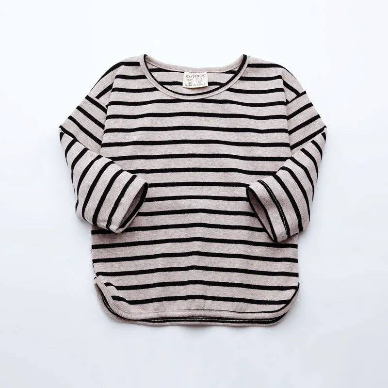 Striped print cotton long sleeve T-shirt for baby girls in black or red colours